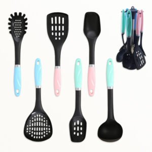 Nylon kitchen utensil set with colorful handle SR-NK0005