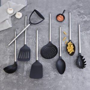 Nylon kitchen utensils with stainless steel handle SR-NK0019