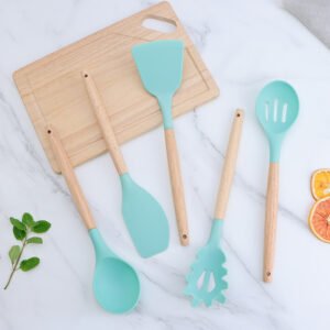 Cheap nylon kitchen utensils with wooden handles SR-NK0025